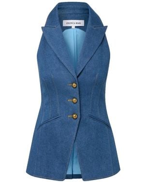 Veronica Beard Costa Peak-Lapel Button Gilet - Blue