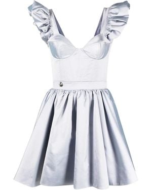 Philipp Plein Ruffle-Detail Silk Mini Dress - Blue