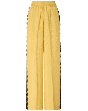 Pinko Palazzo Pants With Floral Motif And Lace Trim - Yellow