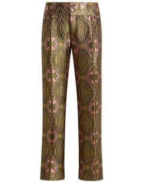 Etro Jacquard Pants With Floral Medallion Motif - Natural
