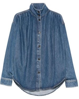 IRO Julie Button High-Neck Denim Jacket - Blue