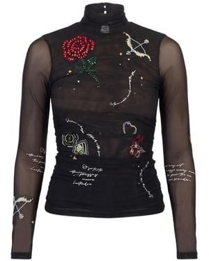 Cinq À Sept Starry Scribbles Mesh T-Shirt - Black