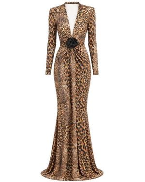 ROSERRY Nairobi Leopard-Print Floral-Appliqué Maxi Dress - Natural