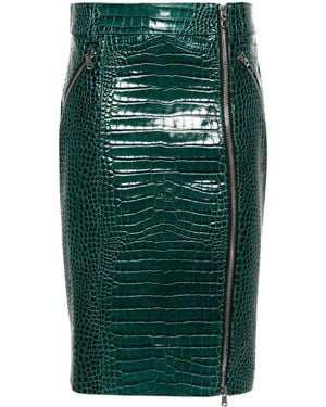 LAQUAN SMITH Crocodile-Effect Midi Skirt - Green