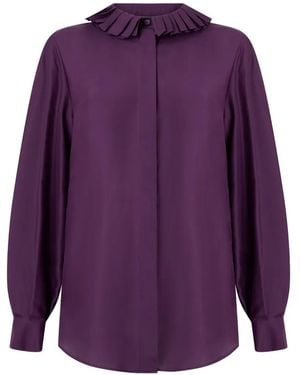 Alberta Ferretti Ruffle-Collar Silk Shirt - Purple