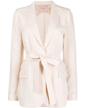 Twinset Single-Breasted Tied-Waist Blazer - Natural