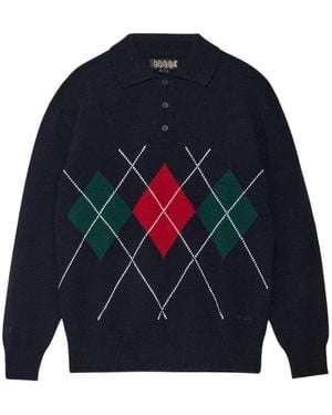 Baracuta Argyle-Intarsia Polo-Collar Jumper - Blue