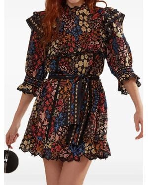 FARM Rio Jujus Garden Floral-Print Ruffled Mini Dress - Black