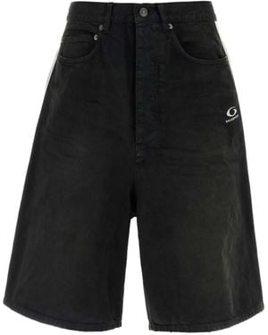 Balenciaga Logo-Print Denim Shorts - Black