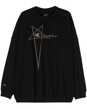 Rick Owens X Champion Sweatshirt Mit Logo-Stickerei - Schwarz