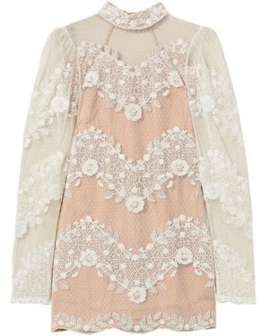Twinset Floral-Lace Tulle Mini Dress - Natural
