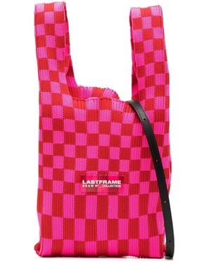 LASTFRAME Checked Intarsia-Knit Crossbody Bag - Pink
