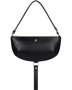 Courreges Half-Moon Leather Shoulder Bag - Black