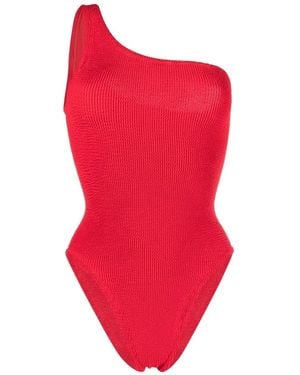 Hunza G Seersucker One-Shoulder Swimsuit - Red
