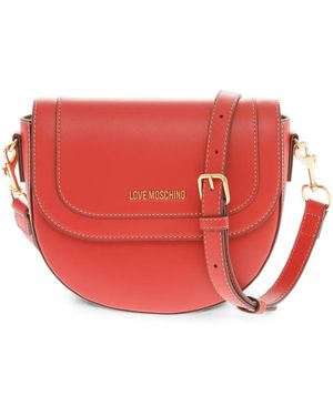Moschino Logo-Plaque Saddle Bag - Red