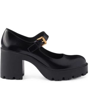 Prada Brushed Leather Court Shoes - Black