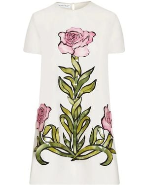 Oscar de la Renta Rose-Print Shift Mini Dress - White