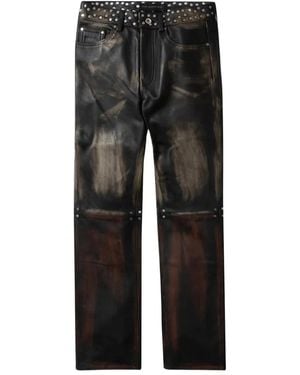 Who Decides War Gerafelde Leren Straight Jeans - Grijs
