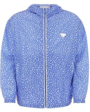 Prada Printed Hooded Windbreaker - Blue