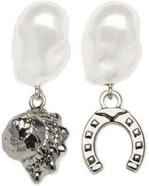 Erdem Pendientes Con Charm De Herradura Y Perla - Blanco