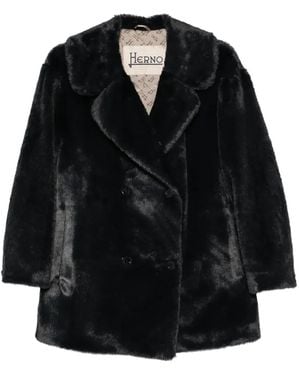 Herno Double-Breasted Faux-Fur Coat - Black
