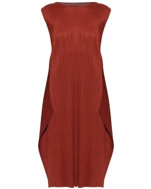 Pleats Please Issey Miyake Ärmelloses Monthly Colors September Midikleid Mit Falten - Rot