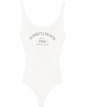 Elisabetta Franchi Logo-Detail Ribbed Bodie - White