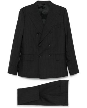 Reveres 1949 Pinstripe Double-Breasted Suit - Black