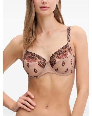 Chantelle Champs Elysées Embroidered Mesh-Panelled Bra - Brown