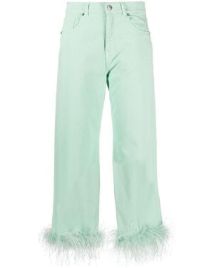 P.A.R.O.S.H. Feather-Trim Stretch-Cotton Jeans - Green