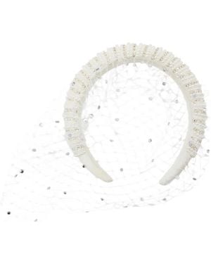 Self-Portrait Crystal-Embellished Veil Headband - White