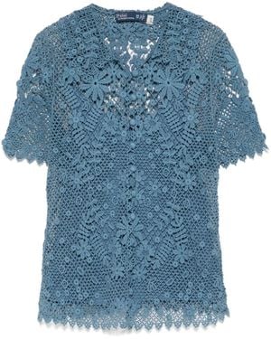 Polo Ralph Lauren Floral-Lace Cotton Blouse - Blue