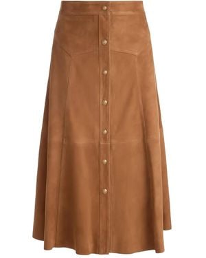 Alice + Olivia Button-Front Suede Midi Skirt - Brown