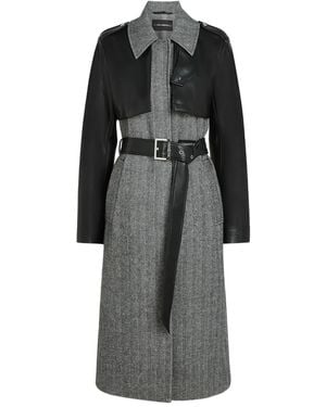 KARL LAGERFELD Belted Herringbone Coat - Gray
