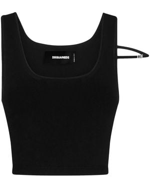 DSquared² Logo-Plaque U-Neck Tank Top - Black