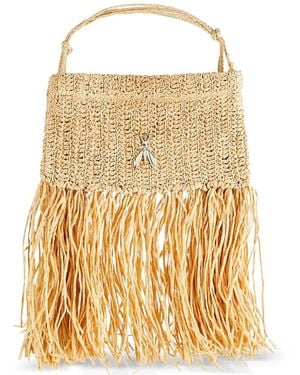 Patrizia Pepe Fringed Fly-Logo Shoulder Bag - Natural