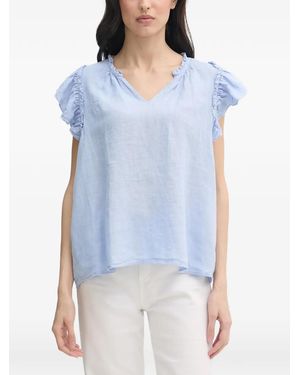 Mos Mosh Ruffled V-Neck Blouse - Blue