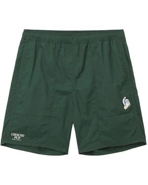 Chocoolate Logo-Patch Elasticated-Waist Shorts - Green