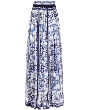 Dolce & Gabbana Zijde Maxi-Rok Met Majolica-Print - Blauw