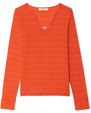 Zadig & Voltaire Henley Striped Long-Sleeve Top - Orange