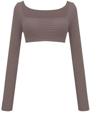 GOD SAVES QUEENS Ruched Cropped T-Shirt - Natural