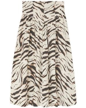 Ganni Geraffter Maxirock Mit Zebraprint - Weiß