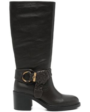 Liu Jo Braided-Strap Block-Heel Boots - Black