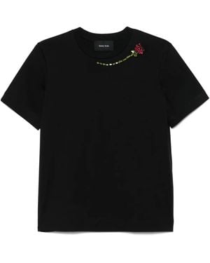 Simone Rocha T-Shirt Con Decorazione Floreale - Nero