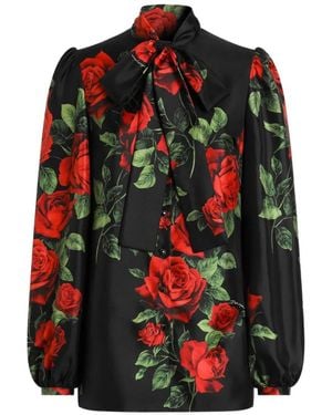Dolce & Gabbana Rose-Print Silk Shirt - Red