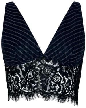 Pinko Lace-Trim Pinstripe-Pattern Top - Blue