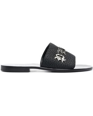 Philipp Plein Leren Slippers - Zwart