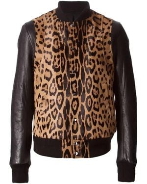 Balmain Leopard-Print Leather-Sleeve Jacket - Brown