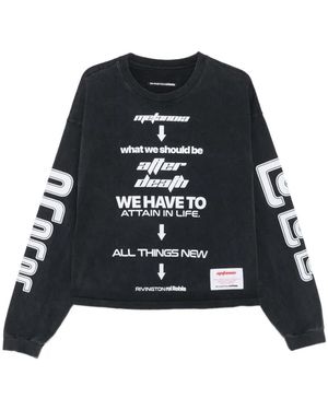 RIVINGTON roi Rebis Slogan-Print Long-Sleeve T-Shirt - Black