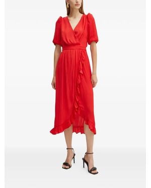 Morgan Asymmetrical-Hem V-Neck Midi Dress - Red